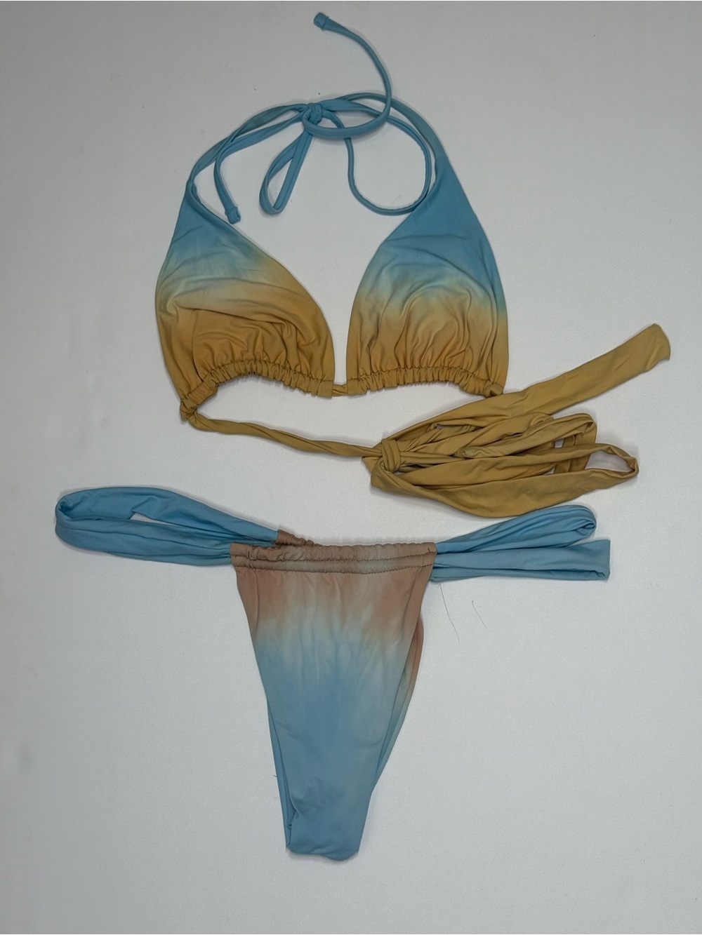 Mora- Women's Ombré Blue to Tan Triangle Bikini Top & bottom Bikini